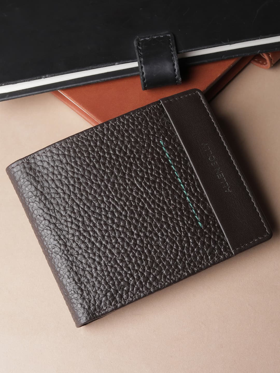 Men's Brown Casual Textured Leather Two Fold Wallet