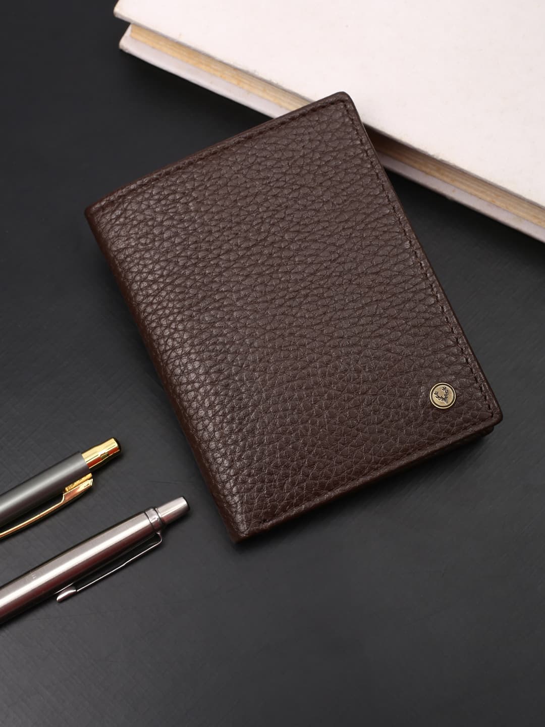 Men's Brown Casual Textured Leather Two Fold Wallet
