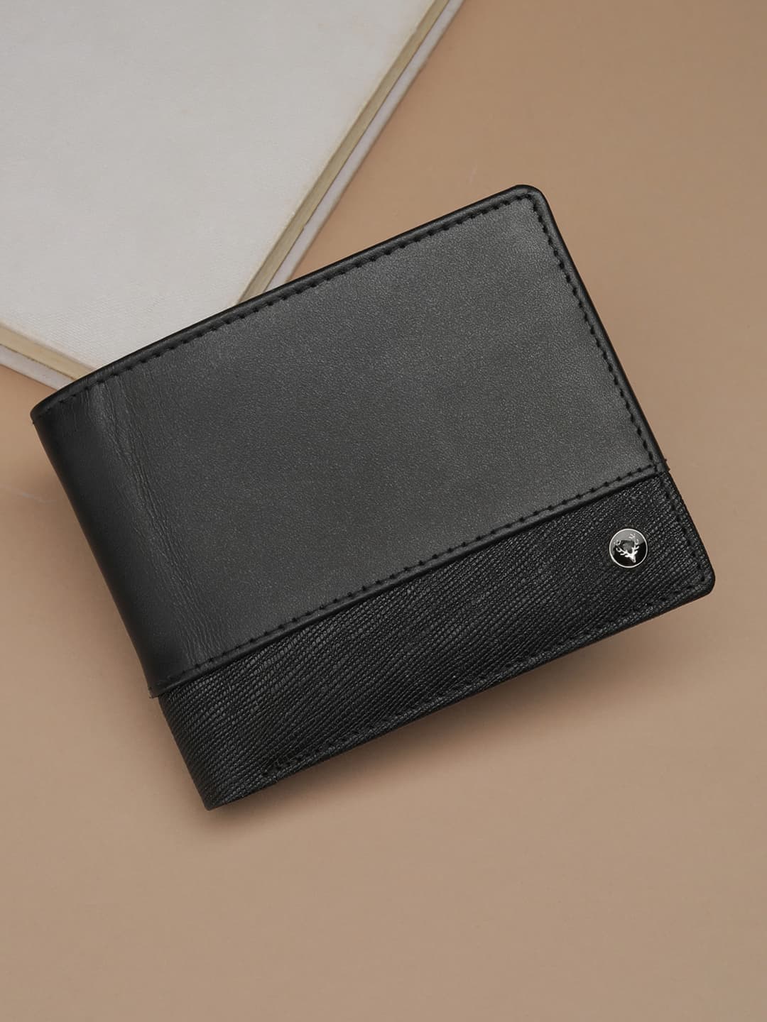 Men's Black Casual Textured Leather Two Fold Wallet