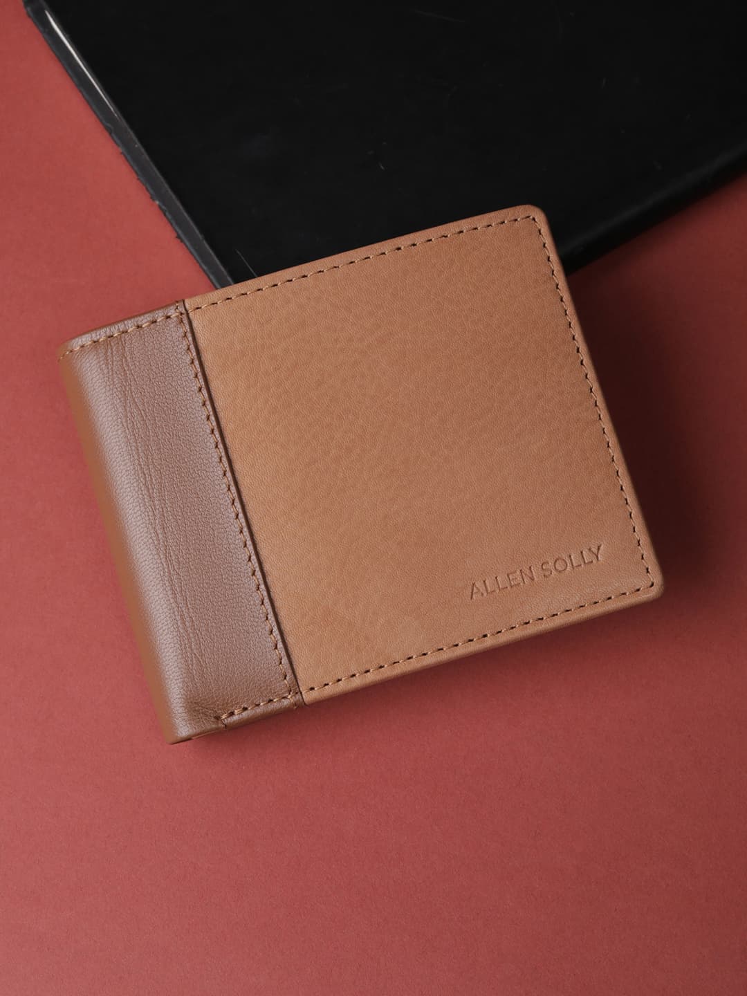 Men's Tan Casual Textured Leather Two Fold Wallet