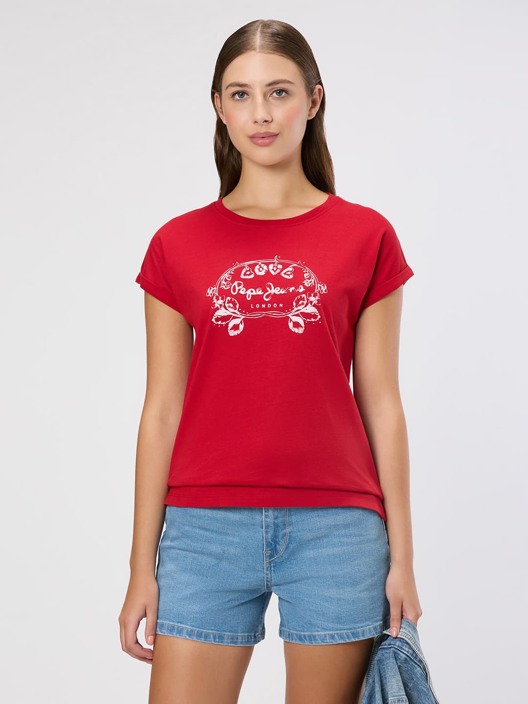 Women's Red Casual Half Sleeves Graphic Tshirt