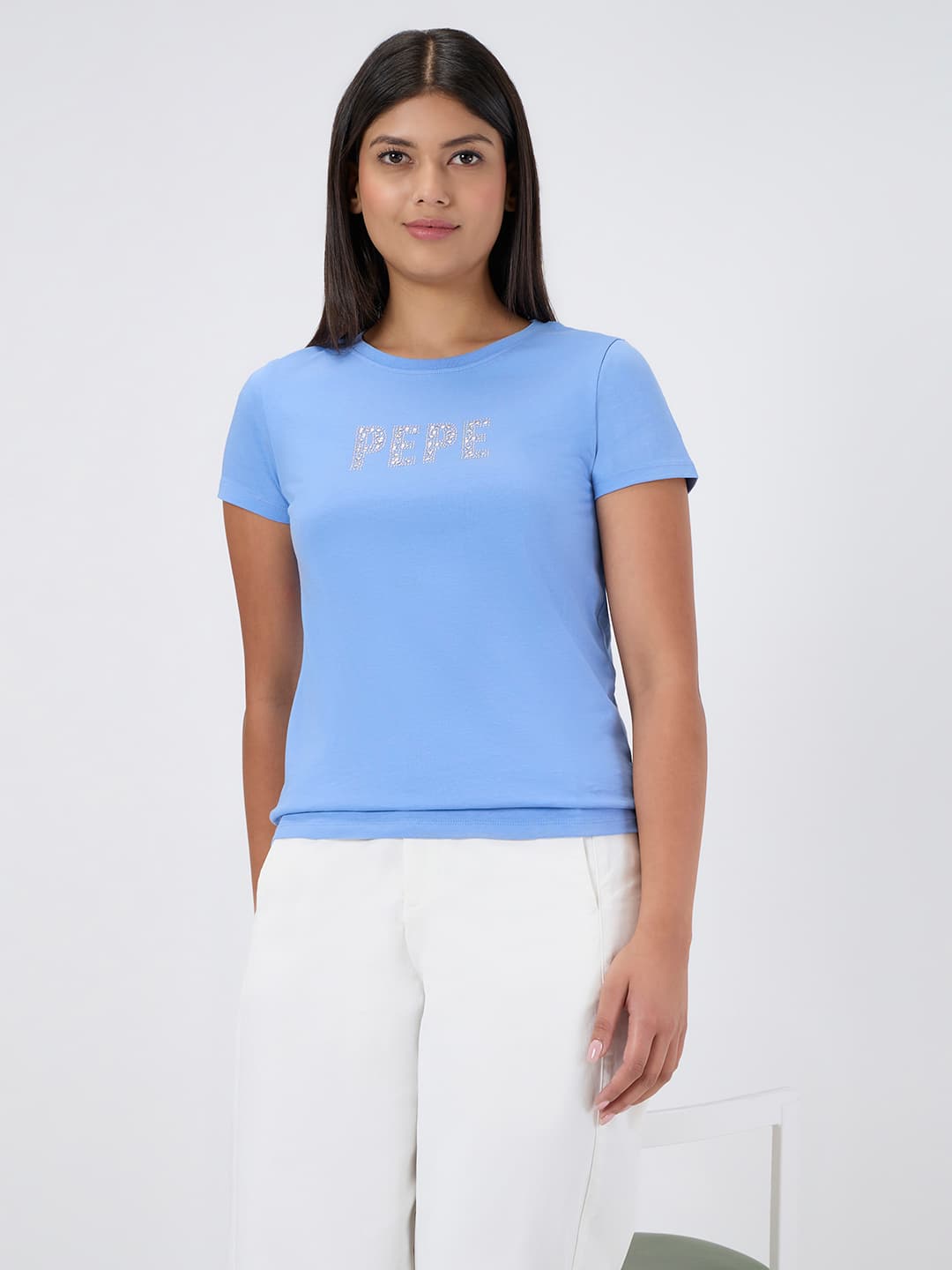 Women's Blue Casual Half Sleeves Tshirt