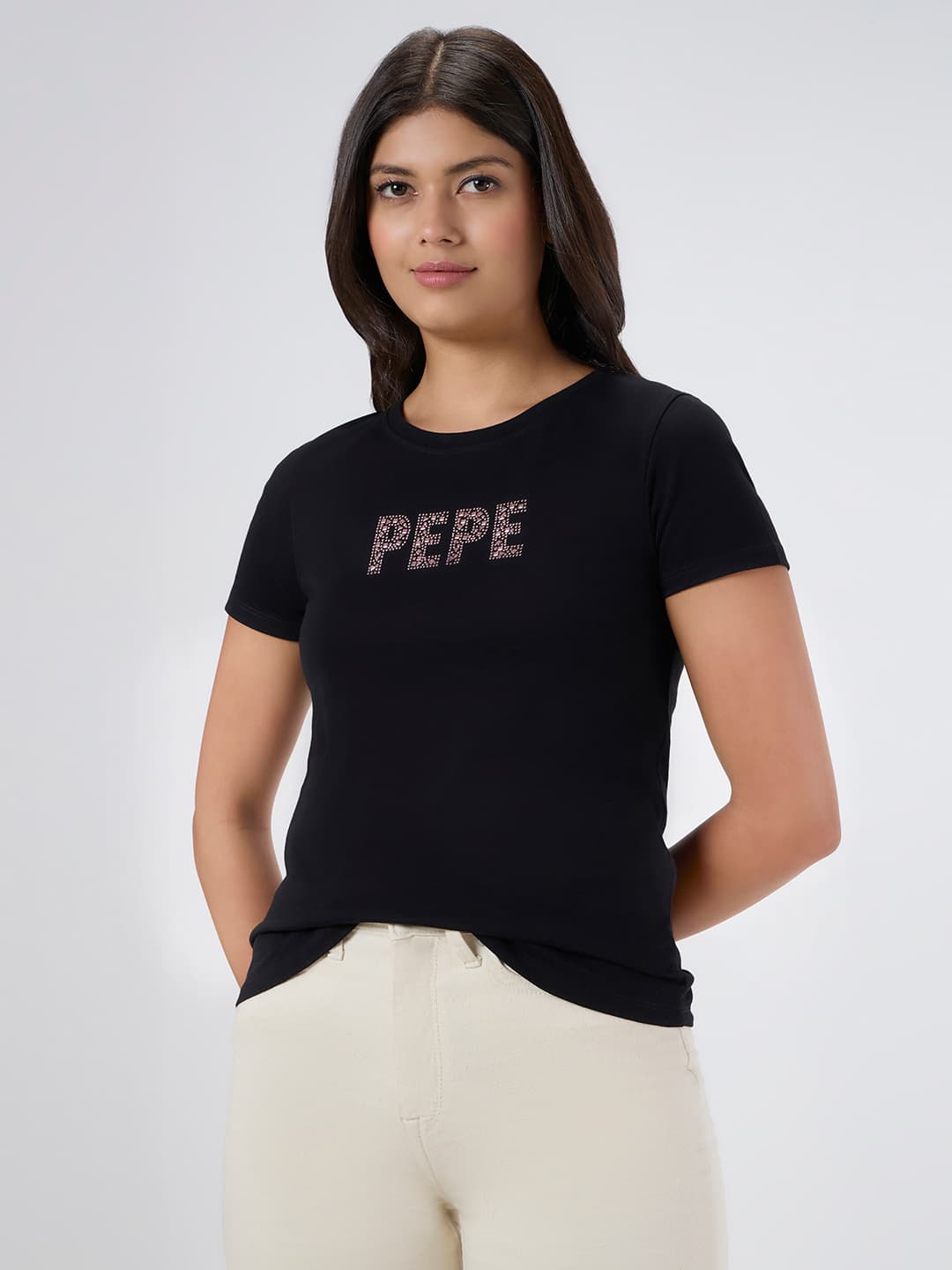 Women's Black Casual Half Sleeves Tshirt