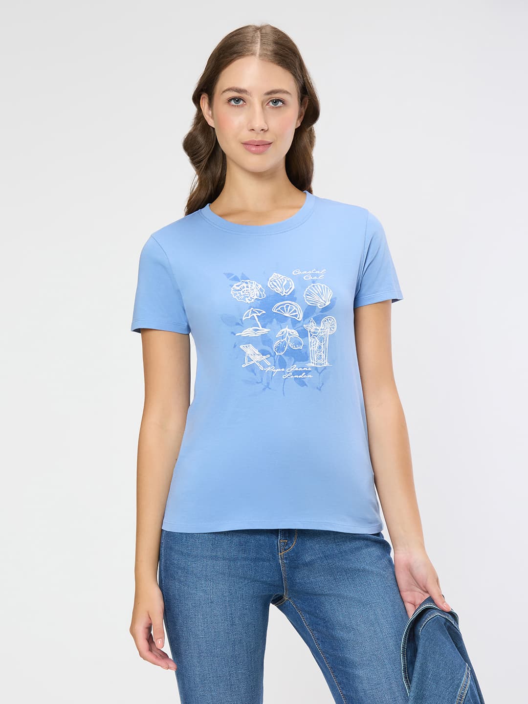Women's Blue Casual Half Sleeves Graphic Tshirt