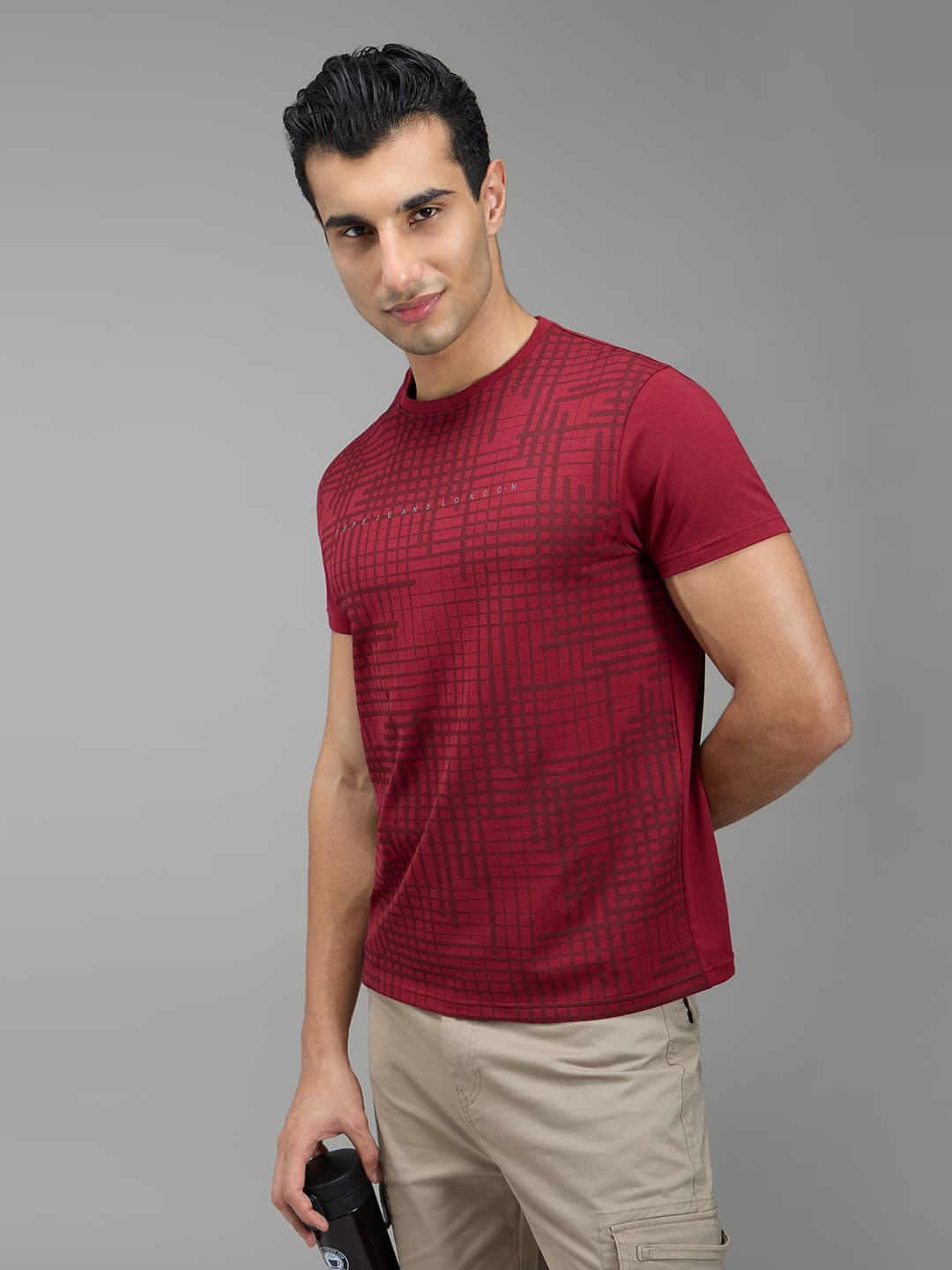Men's Red Casual Half Sleeves Abstract Tshirt