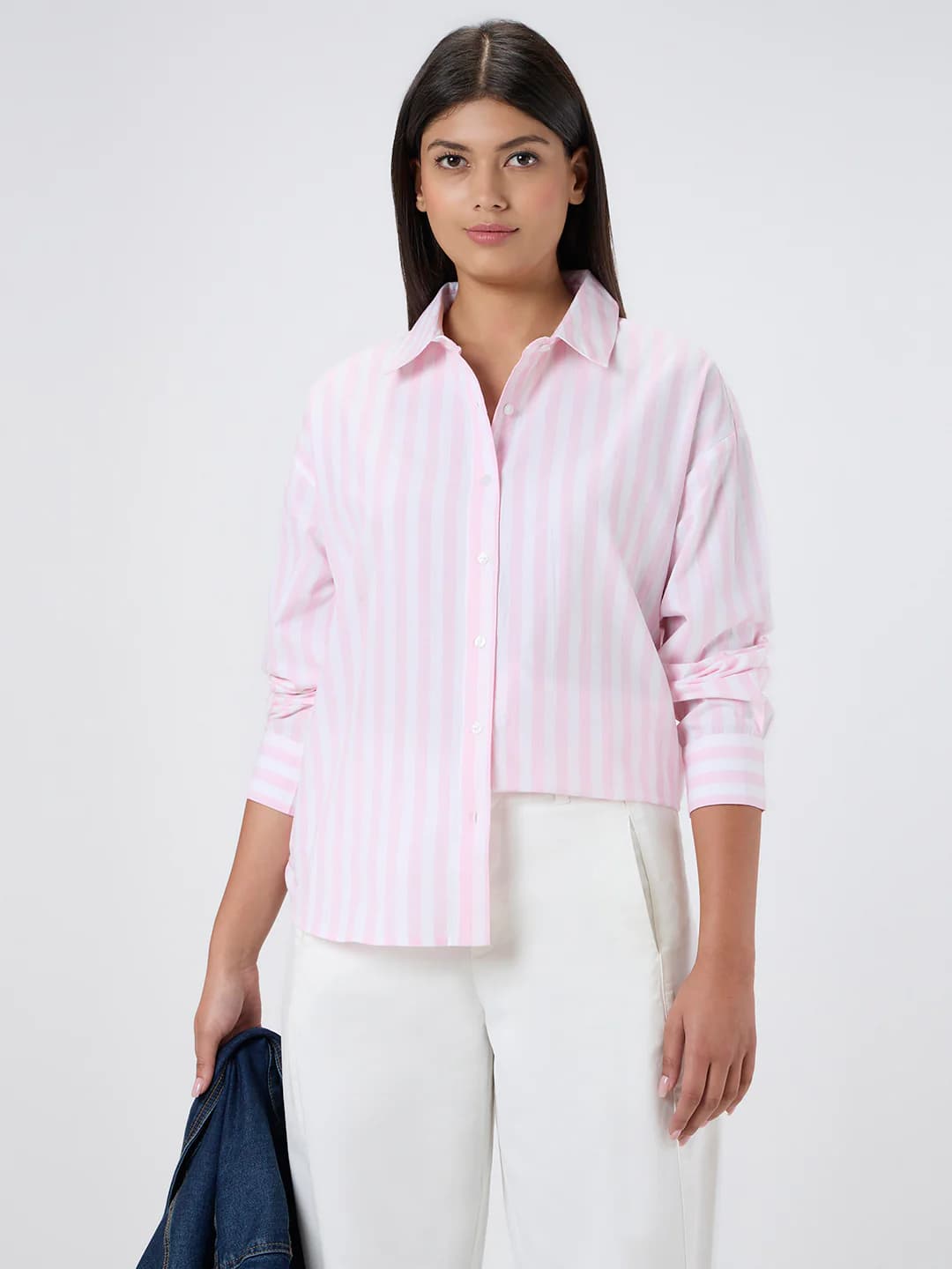 Women's Pink Casual Full Sleeves Striped Shirt