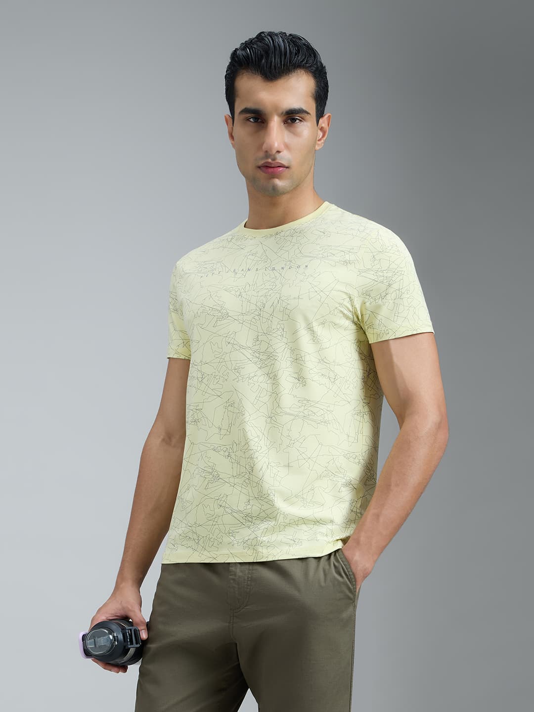 Men's Yellow Casual Half Sleeves Abstract Tshirt