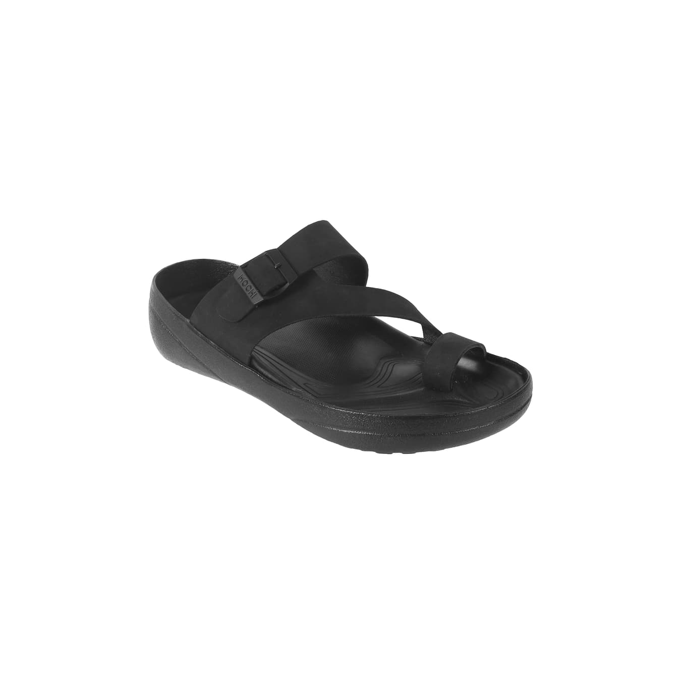 Men's Black Casual Round Toe Leather Sandals