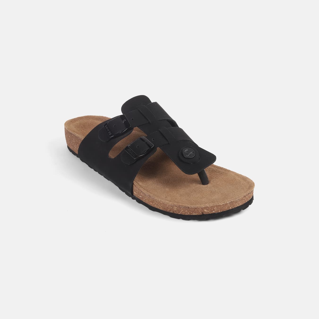 Men's Black Casual Round Toe Leather Sandals