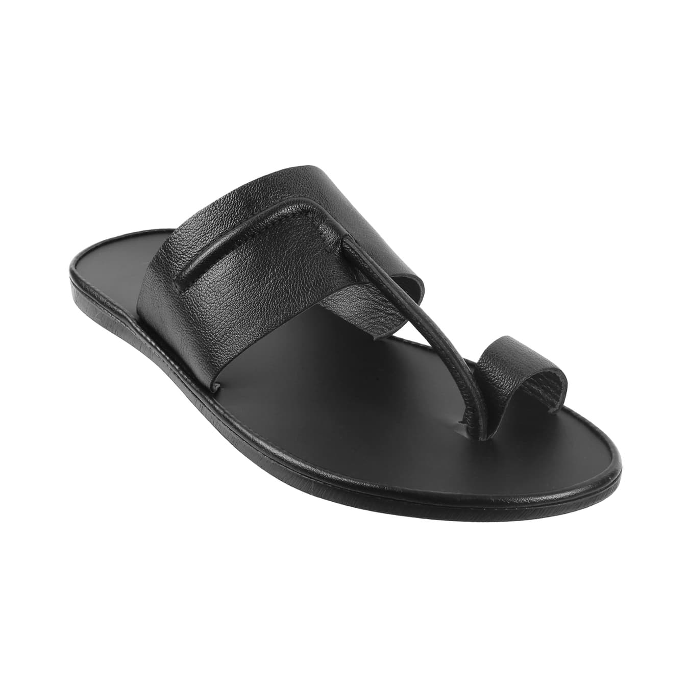 Men's Black Casual Round Toe Leather Sandals