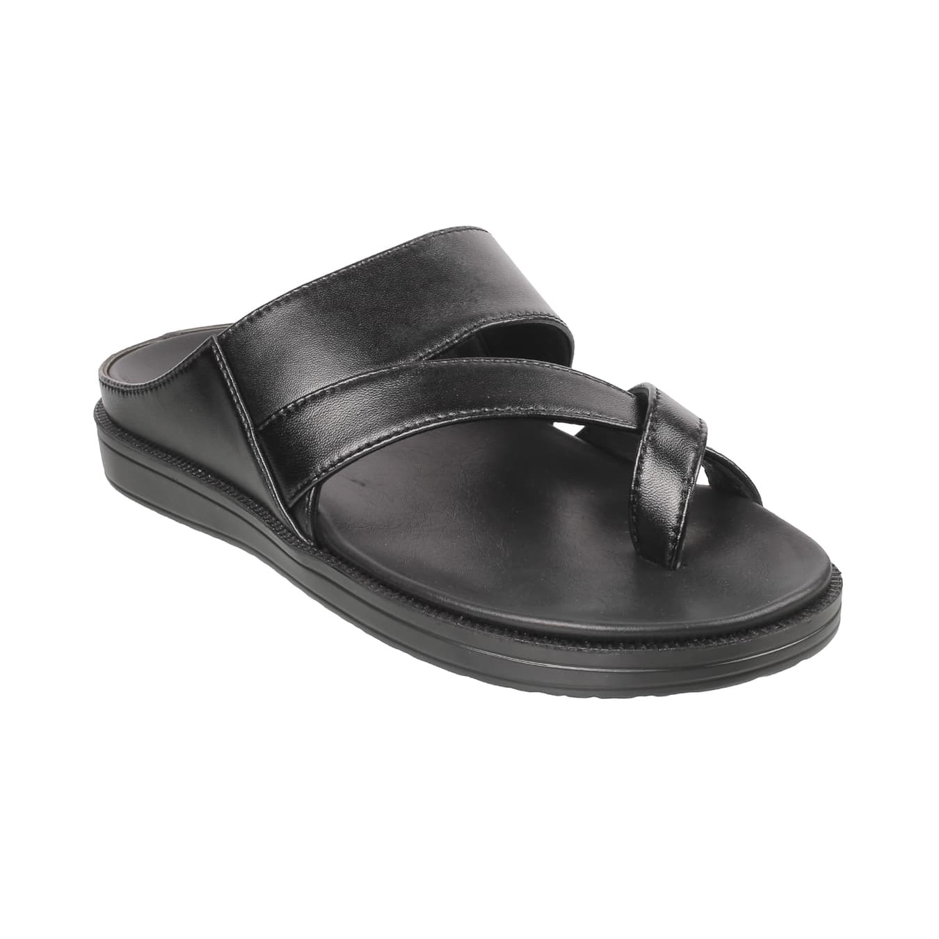 Men's Black Casual Round Toe Leather Sandals