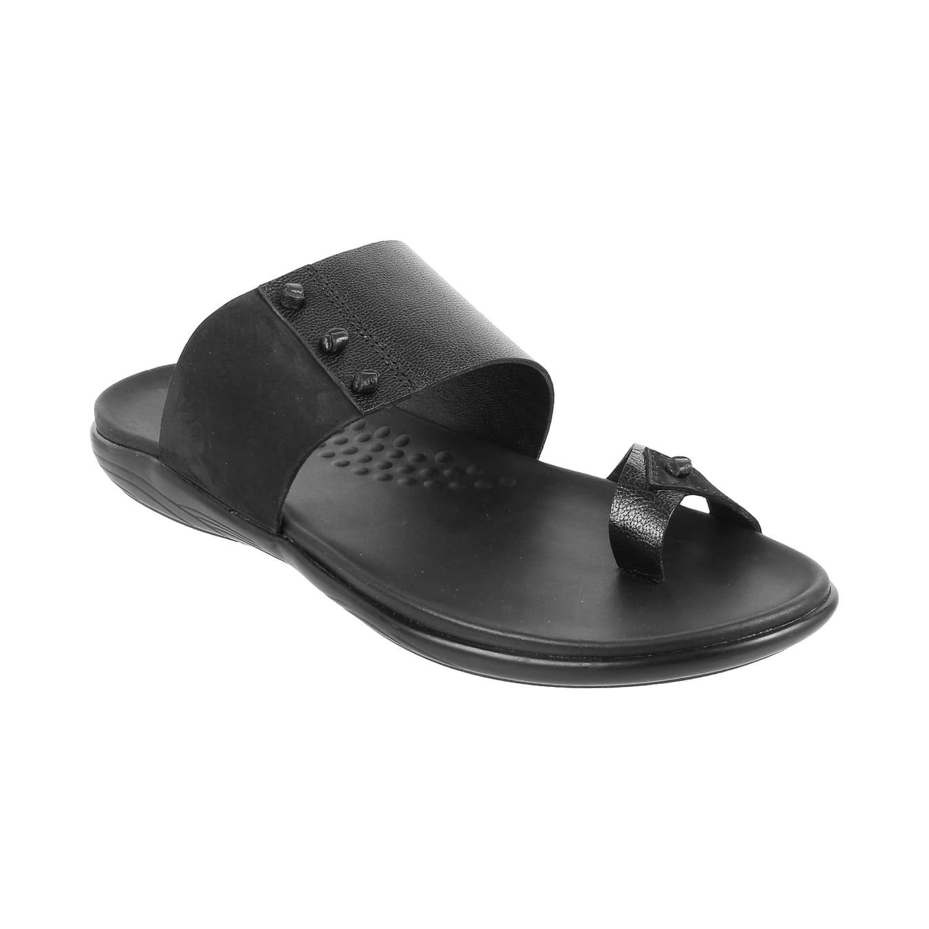 Men's Black Casual Round Toe Leather Sandals