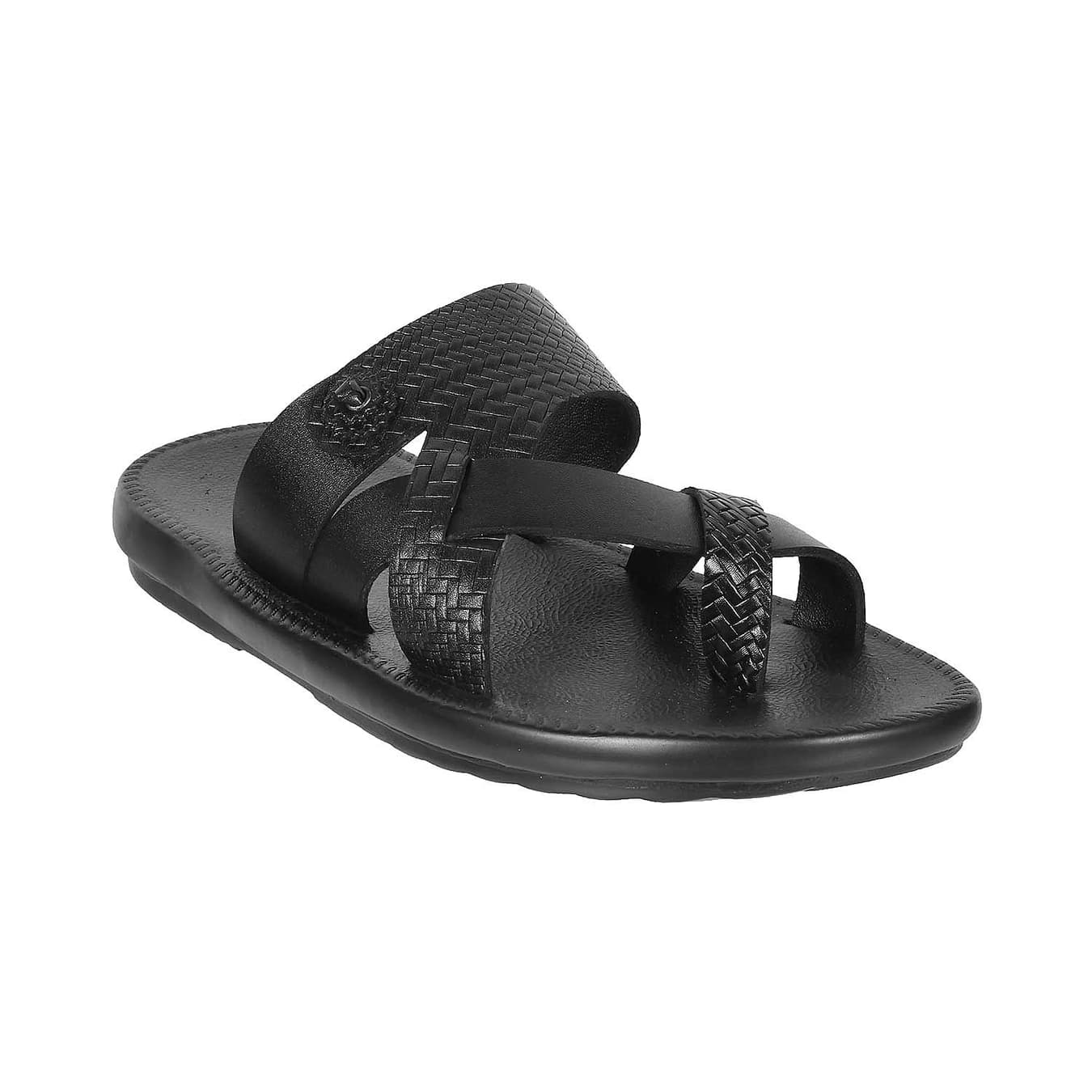 Men's Black Casual Round Toe Leather Sandals