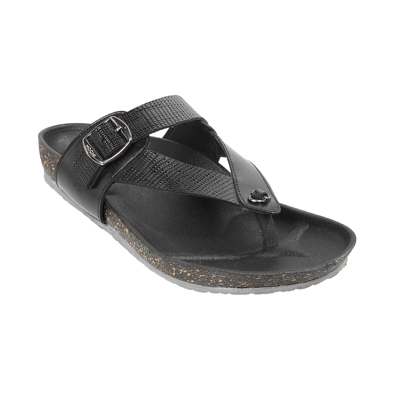 Men's Black Casual Round Toe Leather Sandals