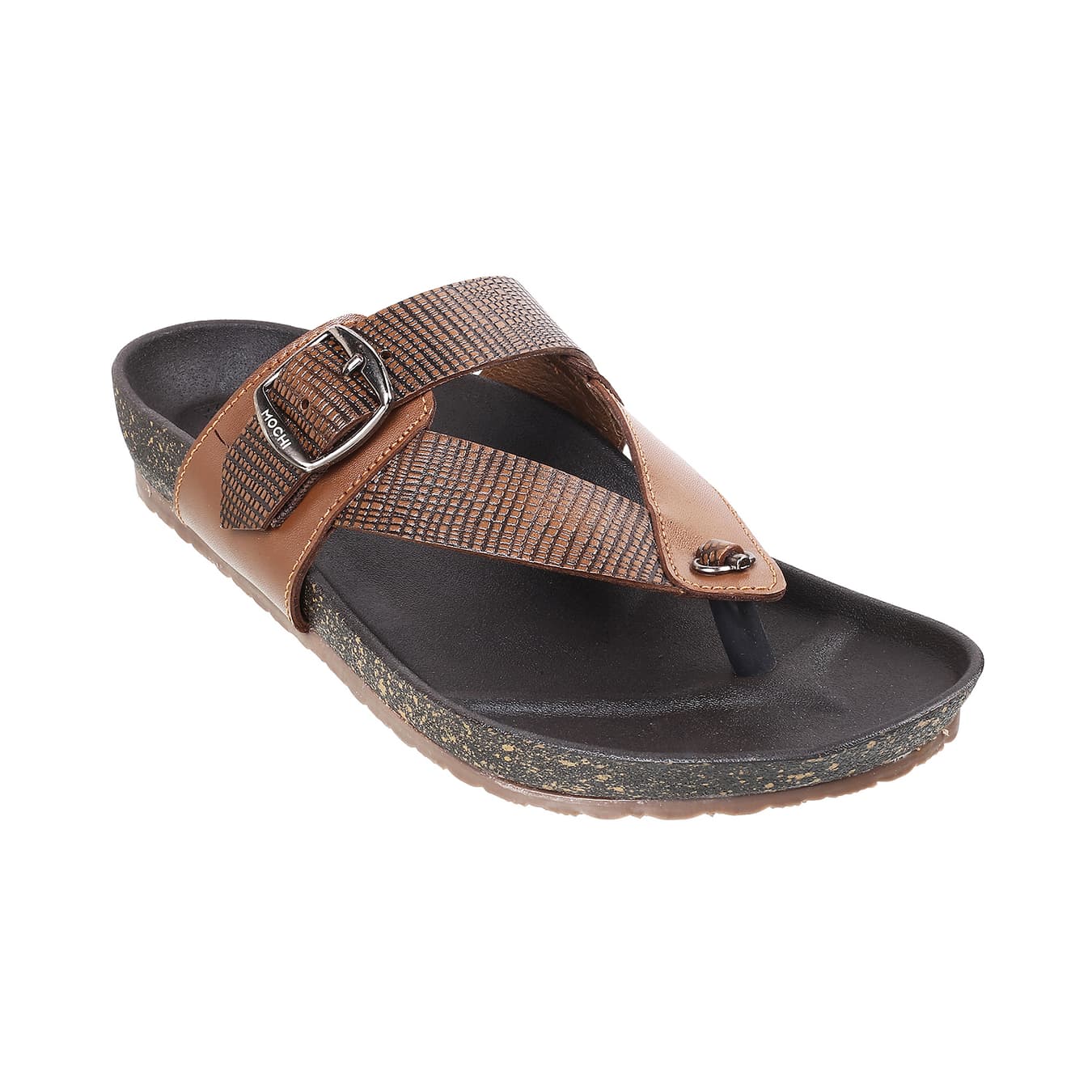 Men's Tan Casual Round Toe Leather Sandals