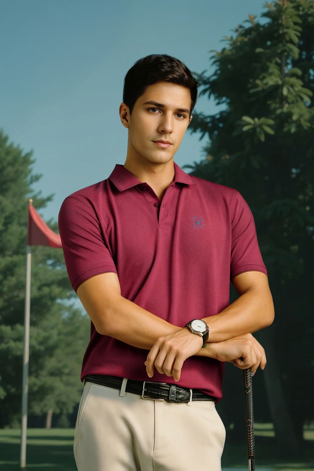 Men's Red Casual Striped Polo Tshirt