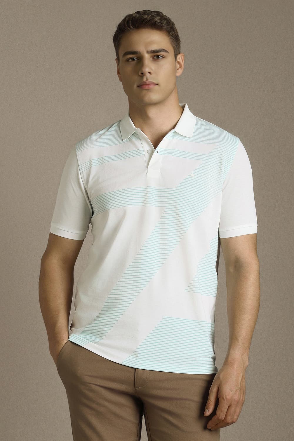 Men's White Casual Printed Polo Tshirt
