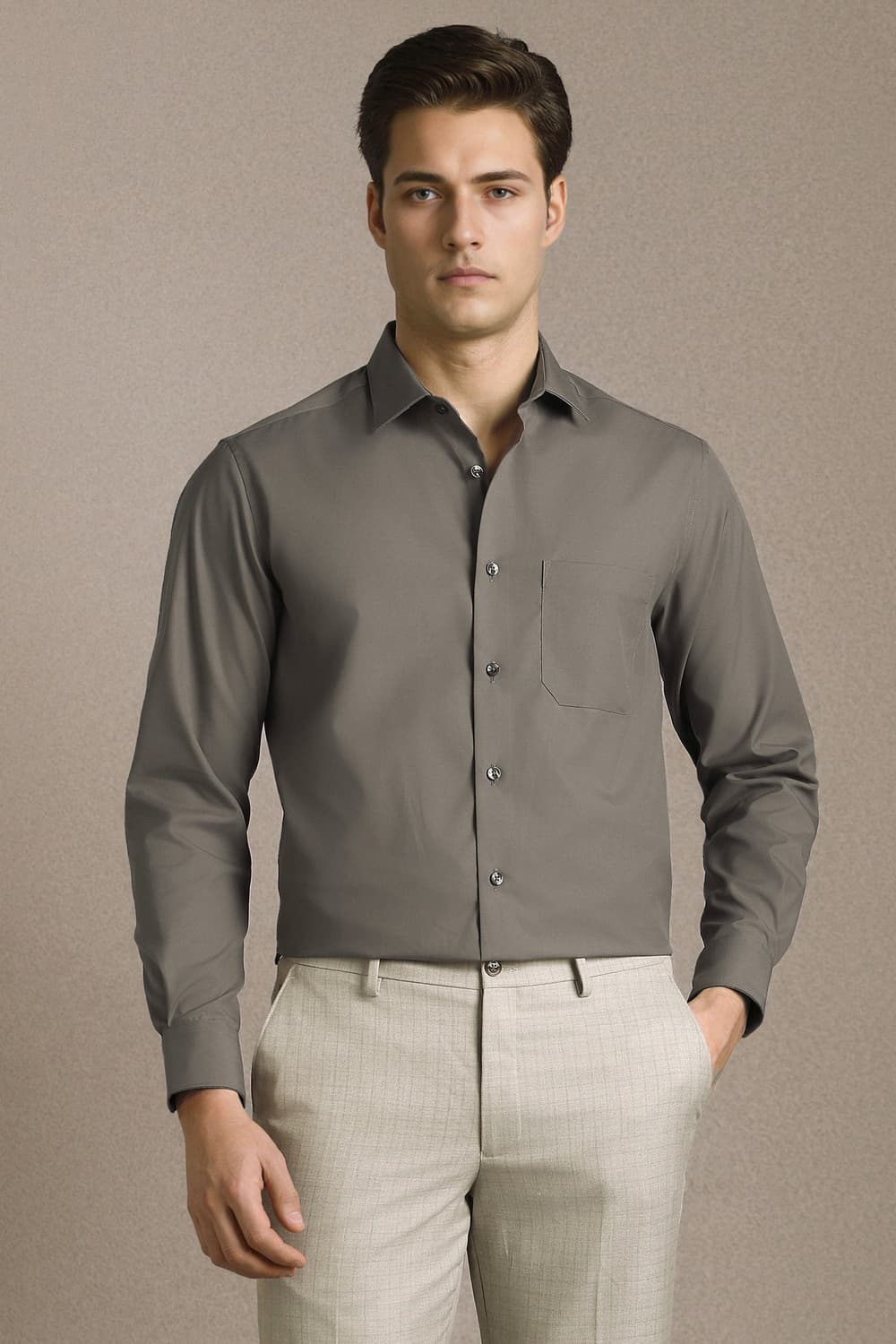 Men's Grey Formal Solid Shirt