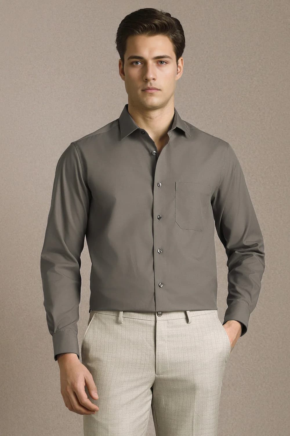 Men's Grey Formal Solid Cotton Shirt