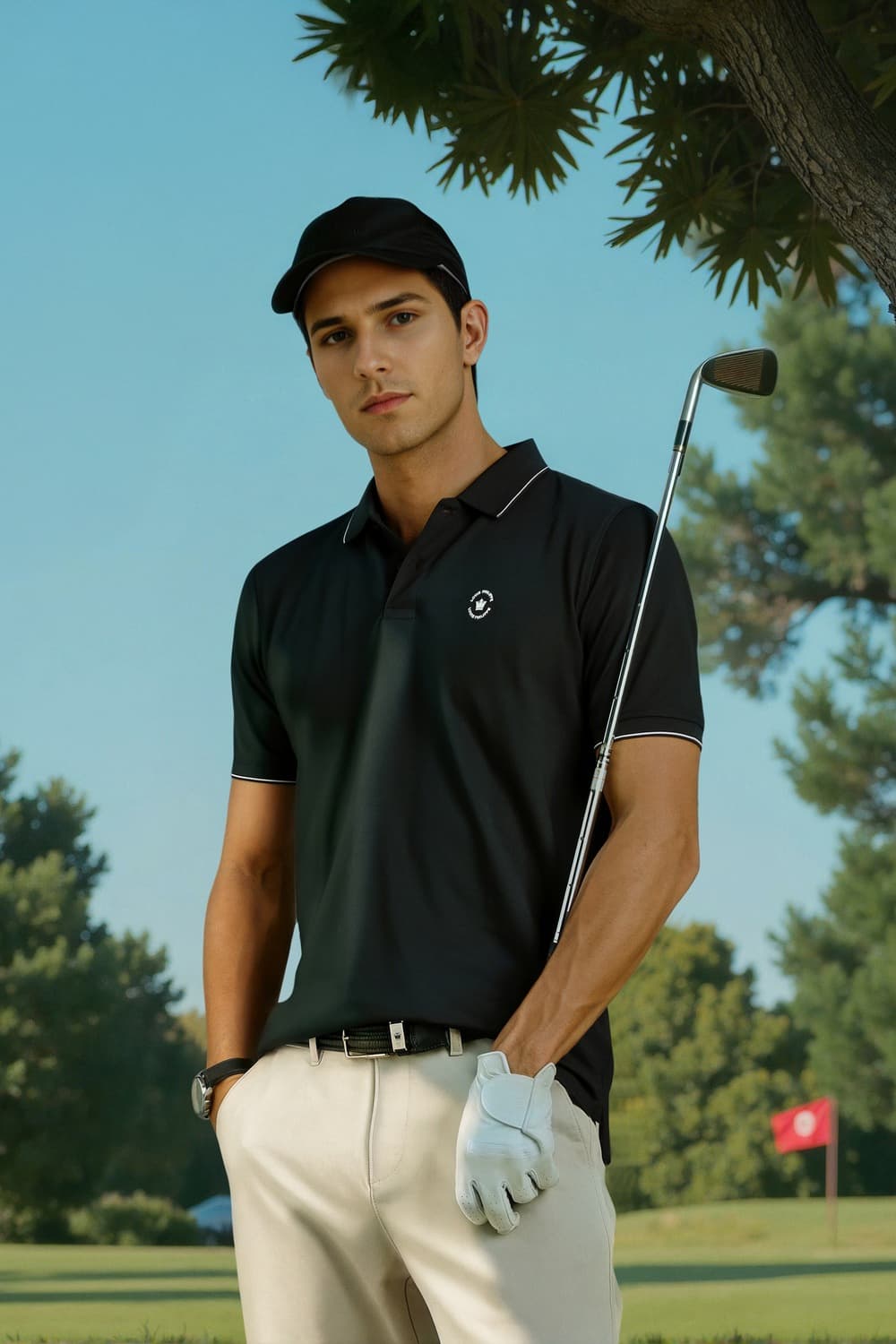 Men's Black Casual Striped Polo Tshirt