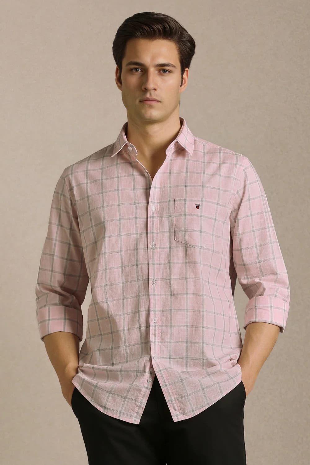 Men's Pink Casual Checked Cotton Shirt