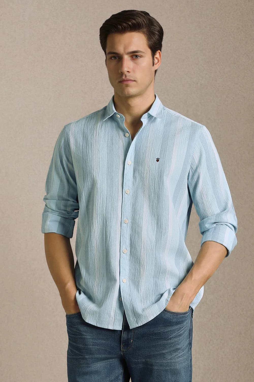 Men's Blue Casual Checked Cotton Shirt