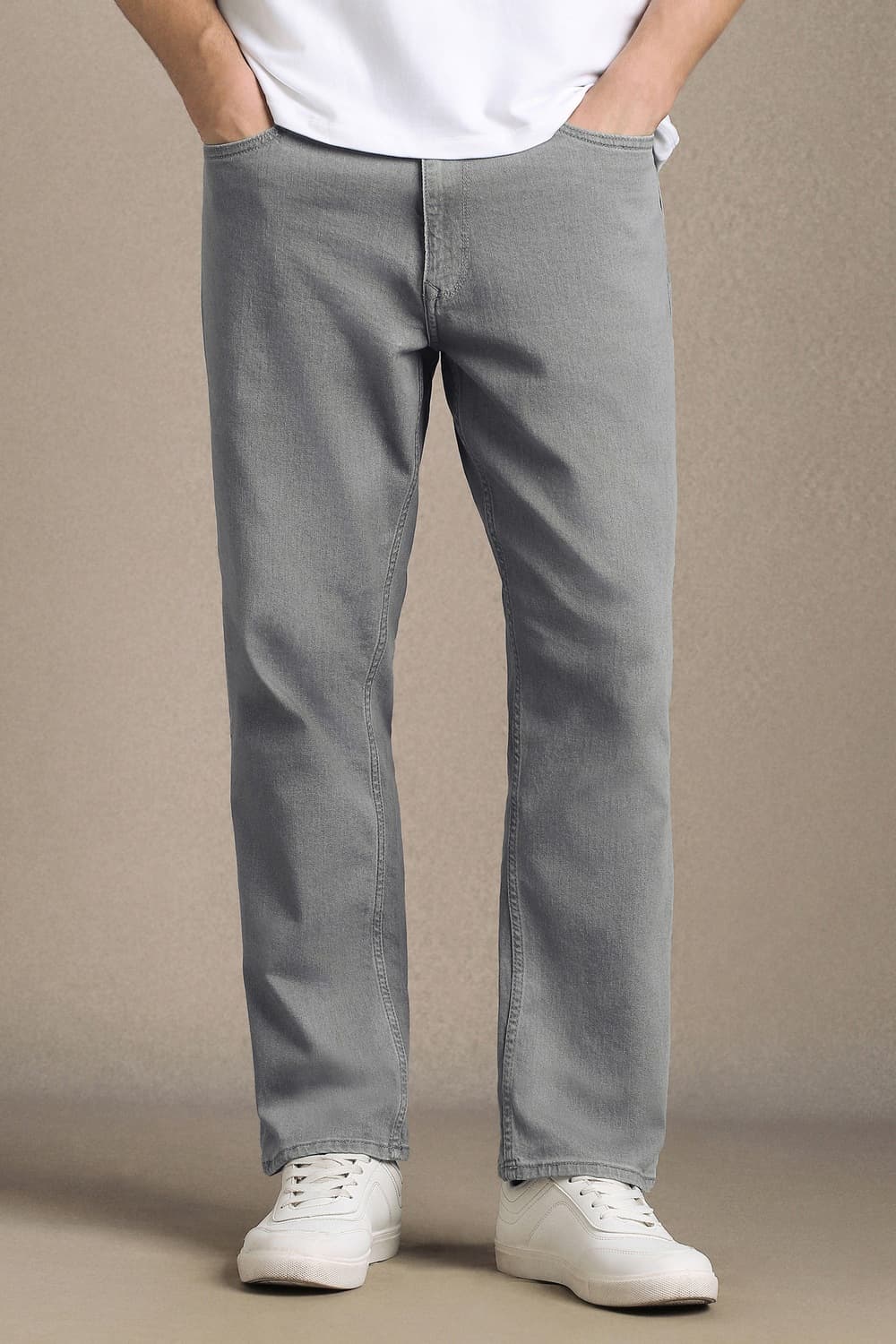 Men's Grey Casual Solid Low Rise Regular Length Jeans