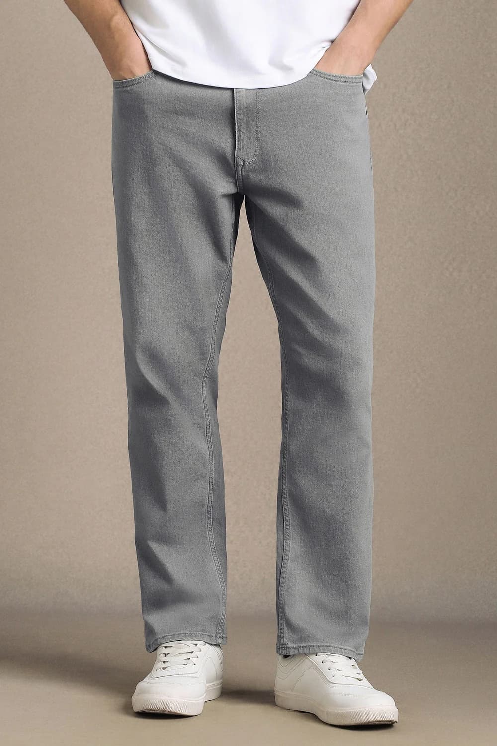 Men's Grey Casual Solid Low Rise Regular Length Jeans