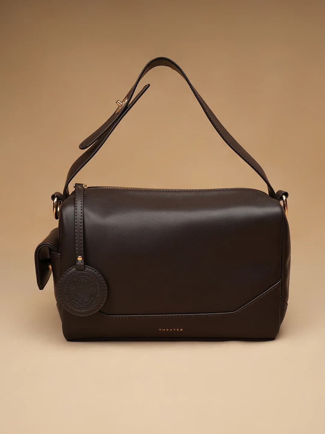 Women's Brown Casual Solid Leather Bonbon Structured Shoulder Bag