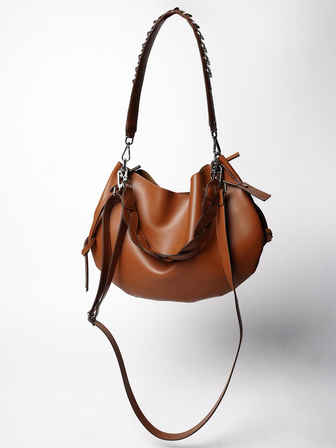 Women's Brown Casual Solid Shapeshifter Tan Leather Hobo Sling Bag