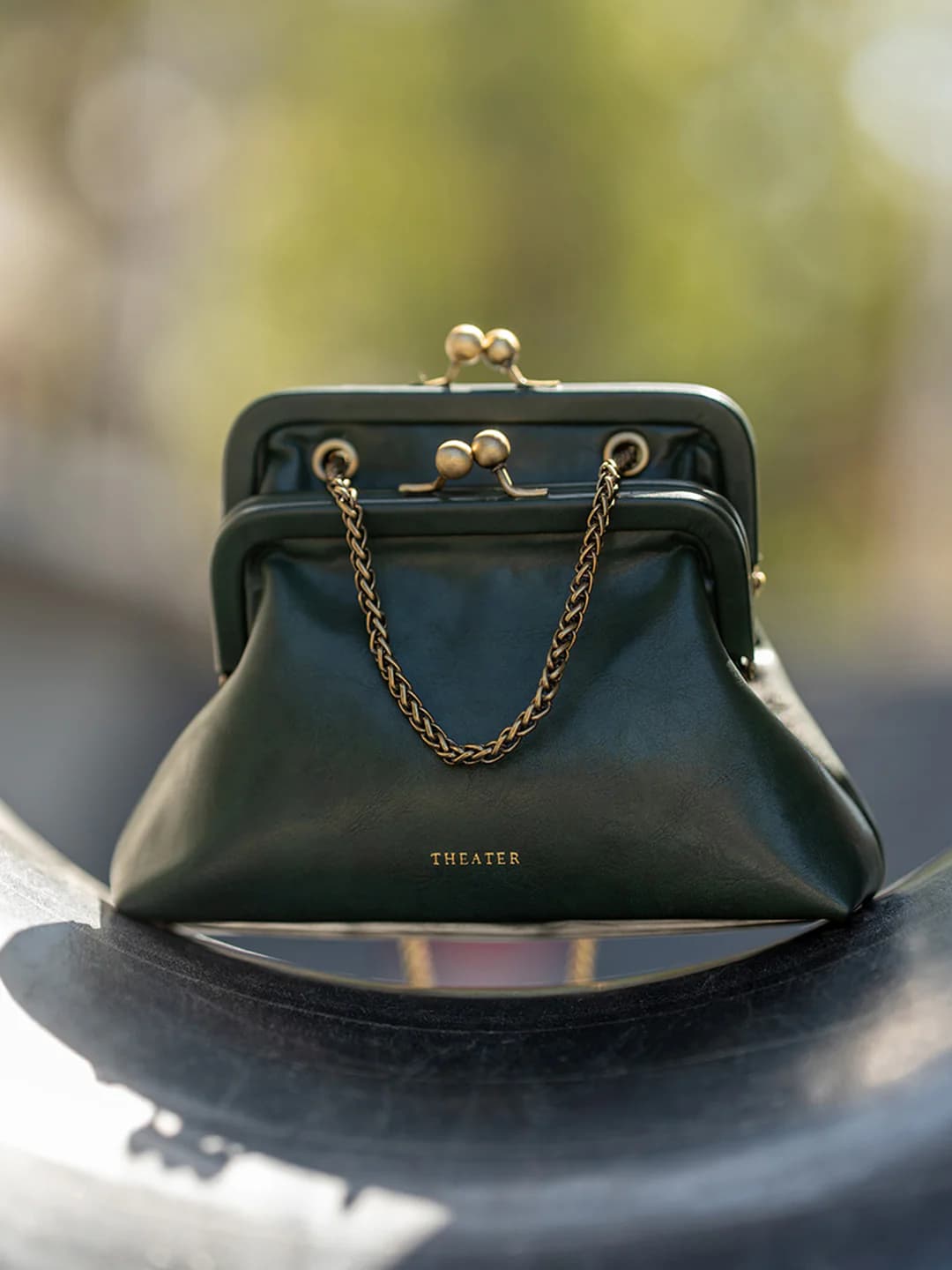 Women's Green Casual Solid Francesca Vintage Frame Top Handle Sling Bag