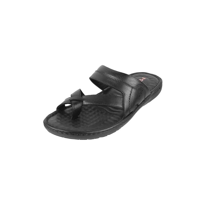 Men's Black Casual Round Toe Leather Sandals