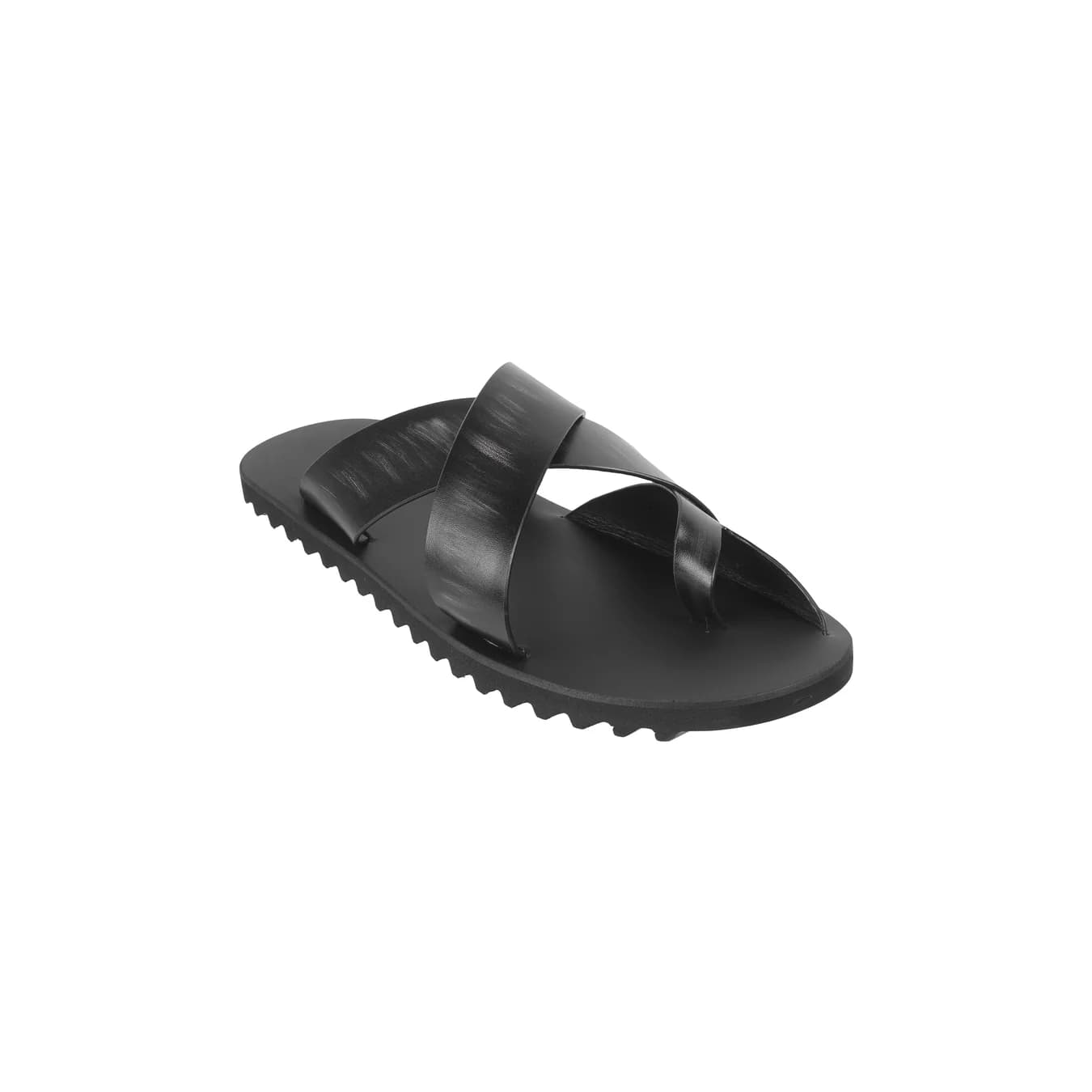 Men's Black Casual Round Toe Leather Sandals