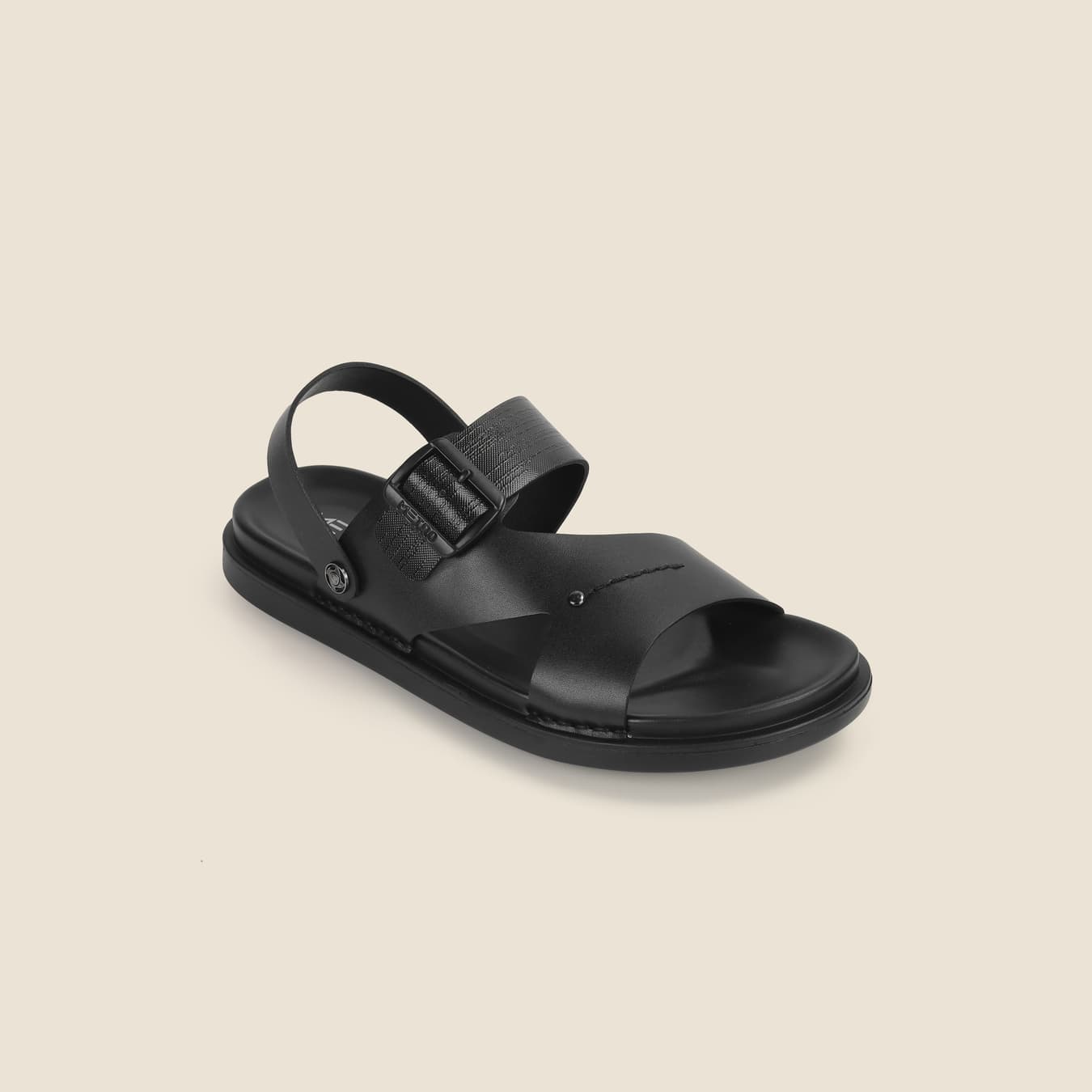 Men's Black Casual Round Toe Leather Sandals