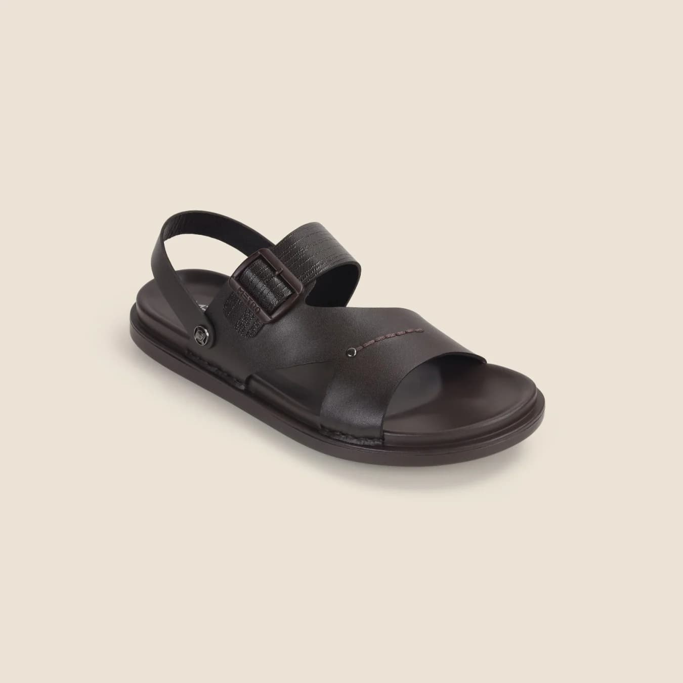 Men's Brown Casual Round Toe Leather Sandals