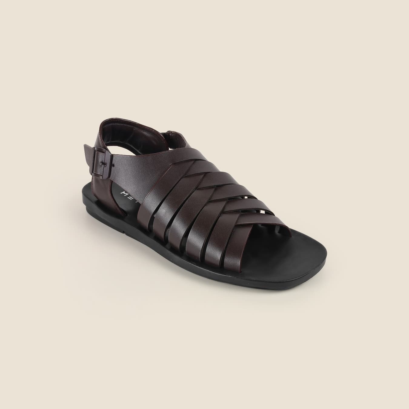 Men's Brown Casual Round Toe Leather Sandals