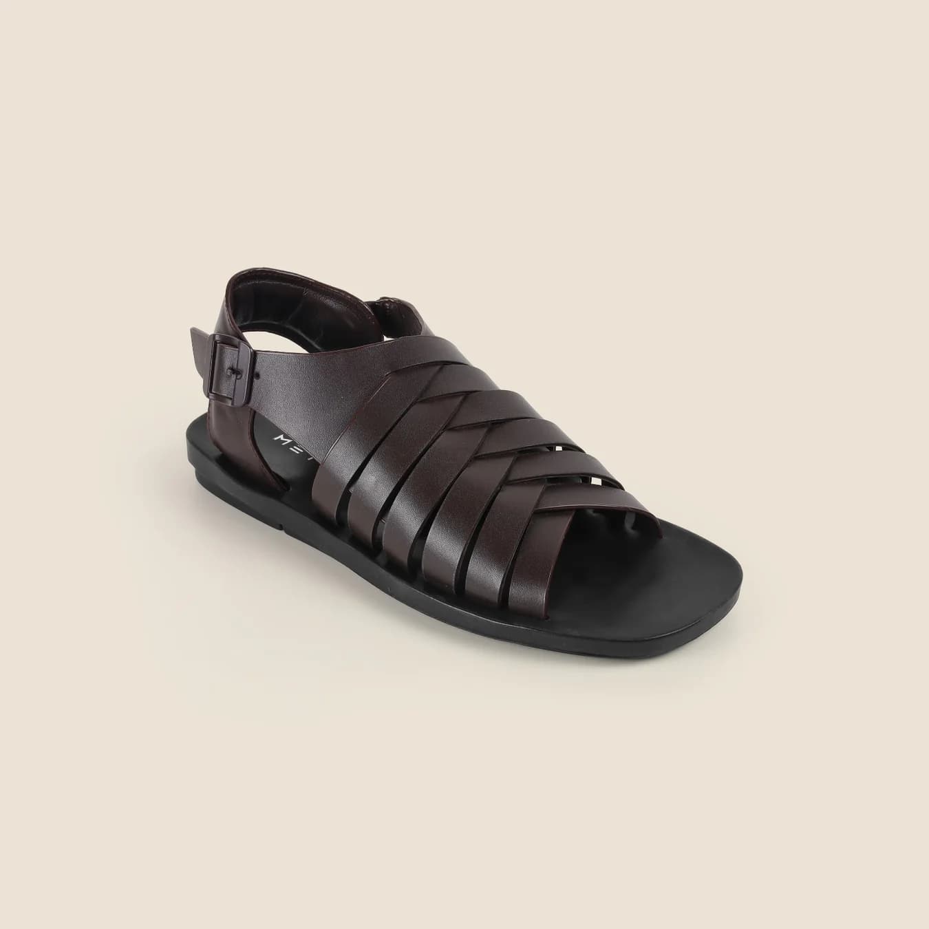 Men's Brown Casual Round Toe Leather Sandals