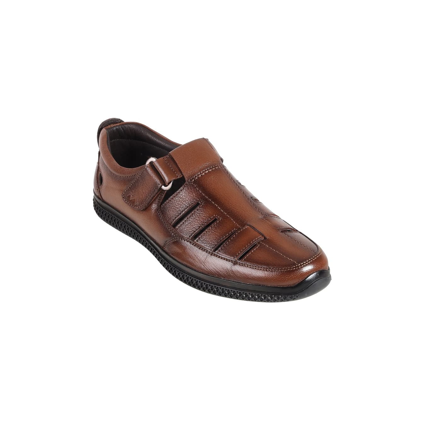 Men's Tan Casual Round Toe Leather Sandals