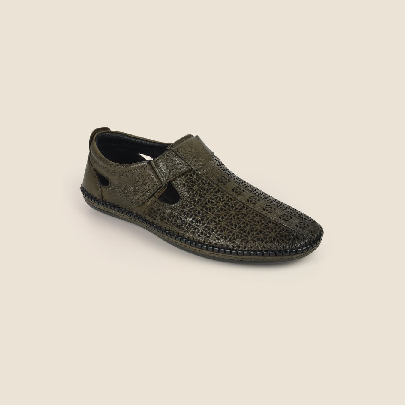Men's Green Casual Round Toe Leather Sandals