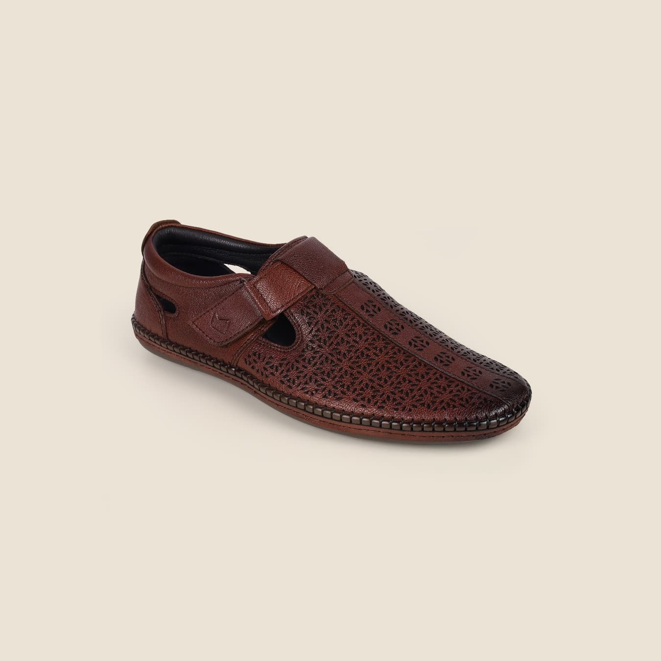 Men's Brown Casual Round Toe Leather Sandals