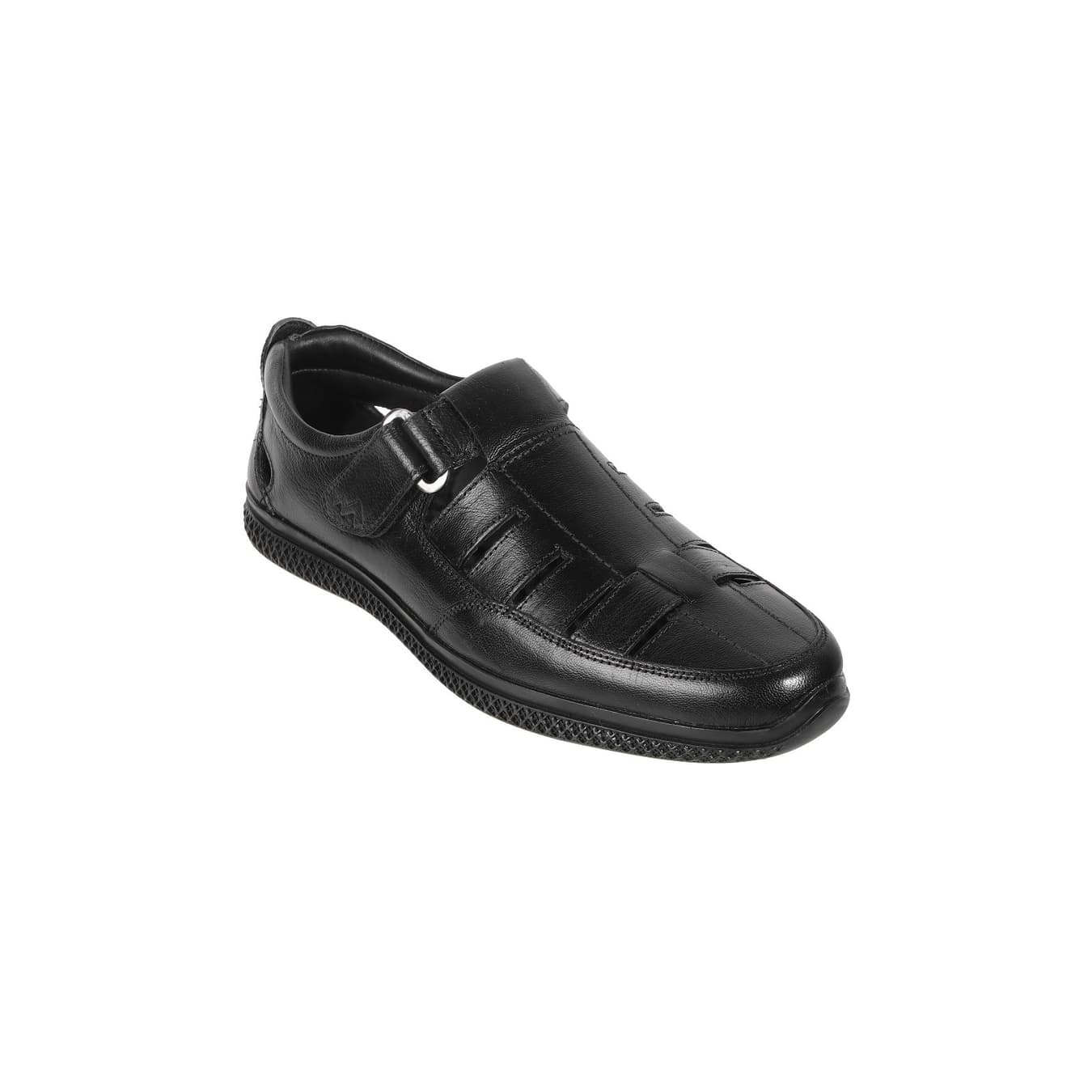 Men's Black Casual Round Toe Leather Sandals