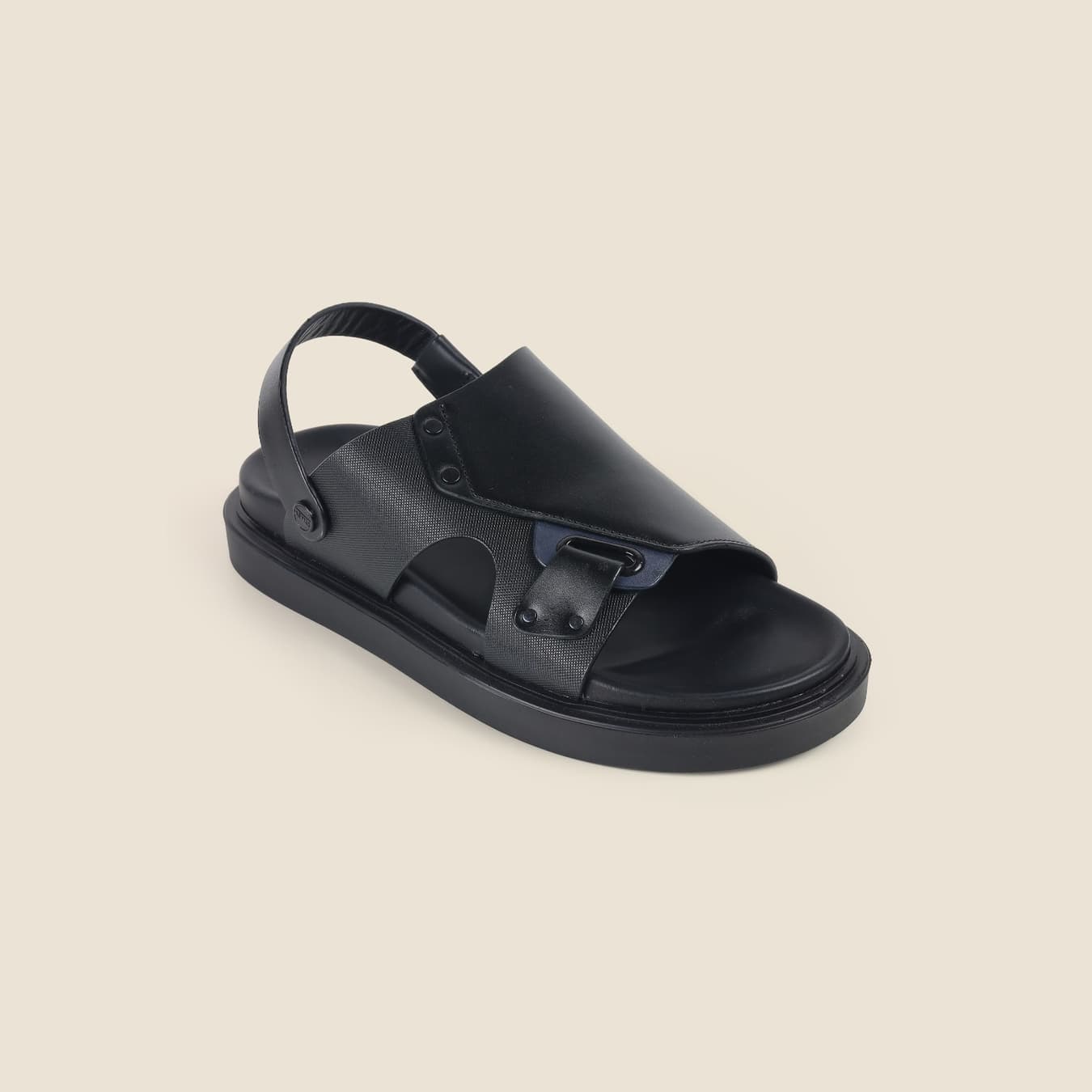 Men's Black Casual Round Toe Leather Sandals