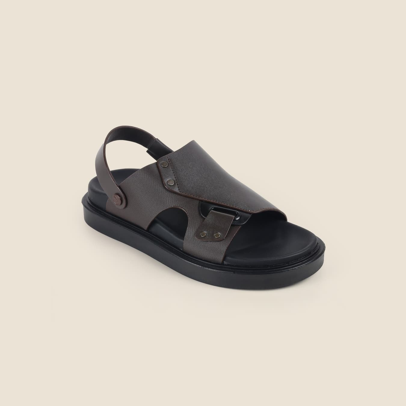 Men's Brown Casual Round Toe Leather Sandals
