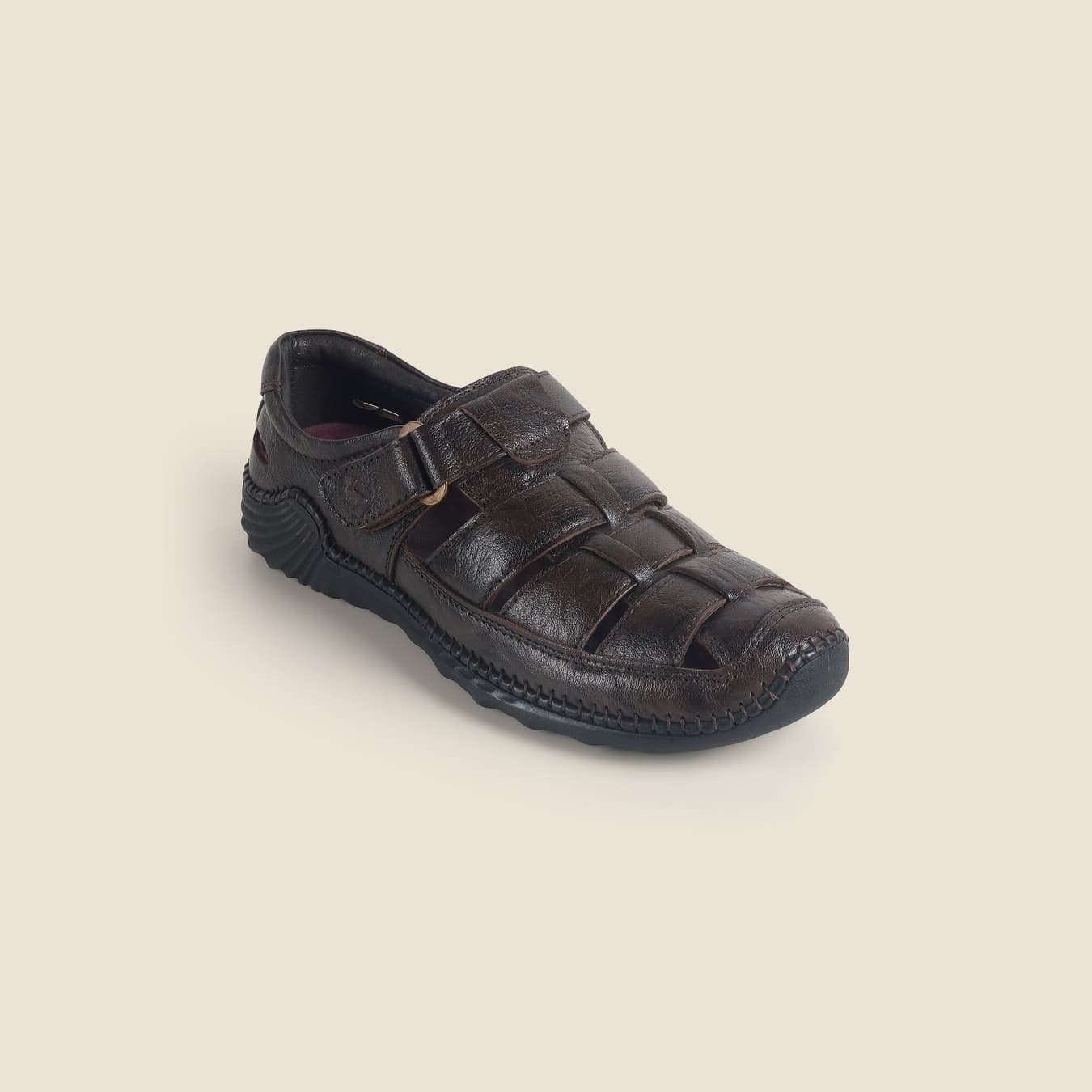 Men's Brown Casual Round Toe Leather Sandals