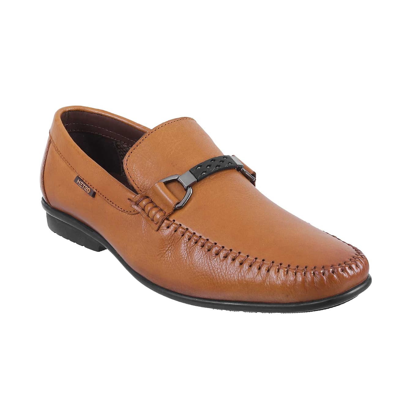 Men's Tan Formal Round Toe Leather Casual Shoes