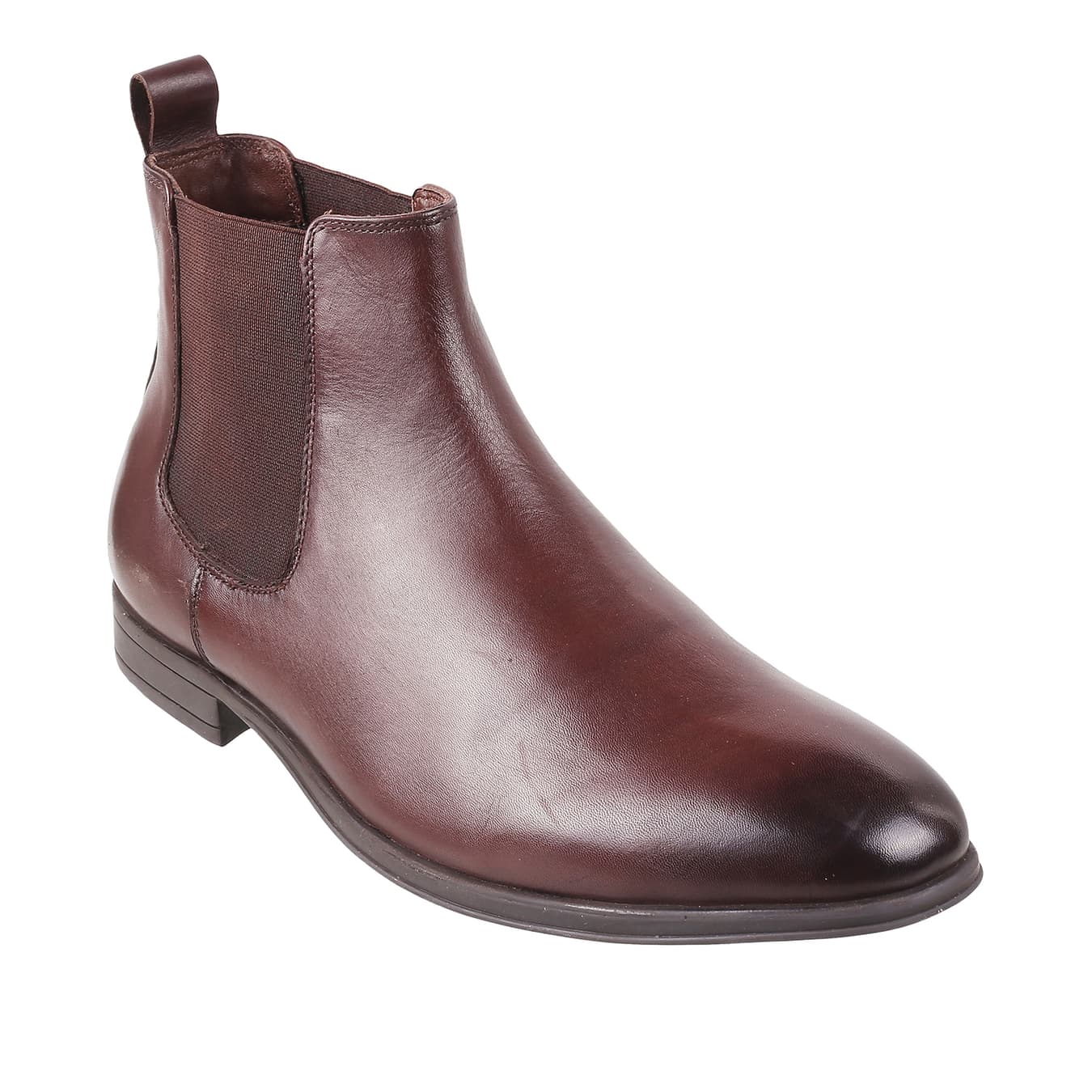 Men's Brown Formal Round Toe Leather Boots