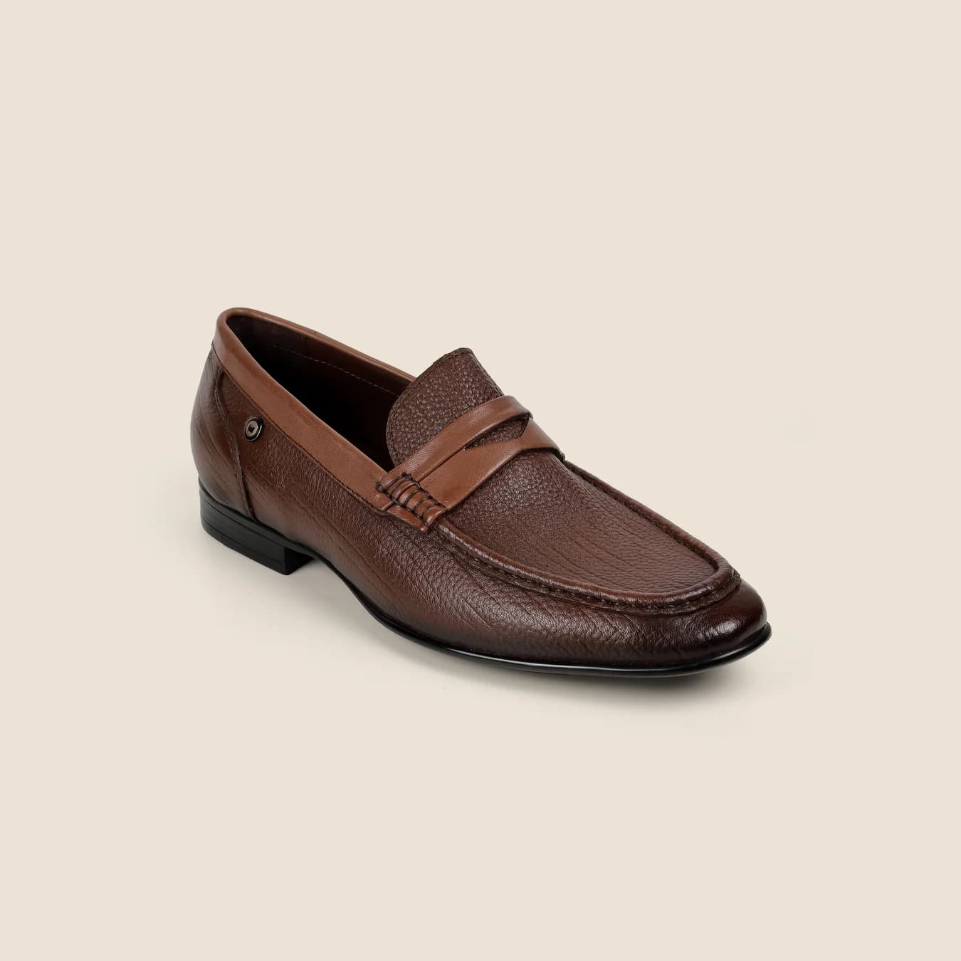 Men's Tan Formal Round Toe Leather Casual Shoes