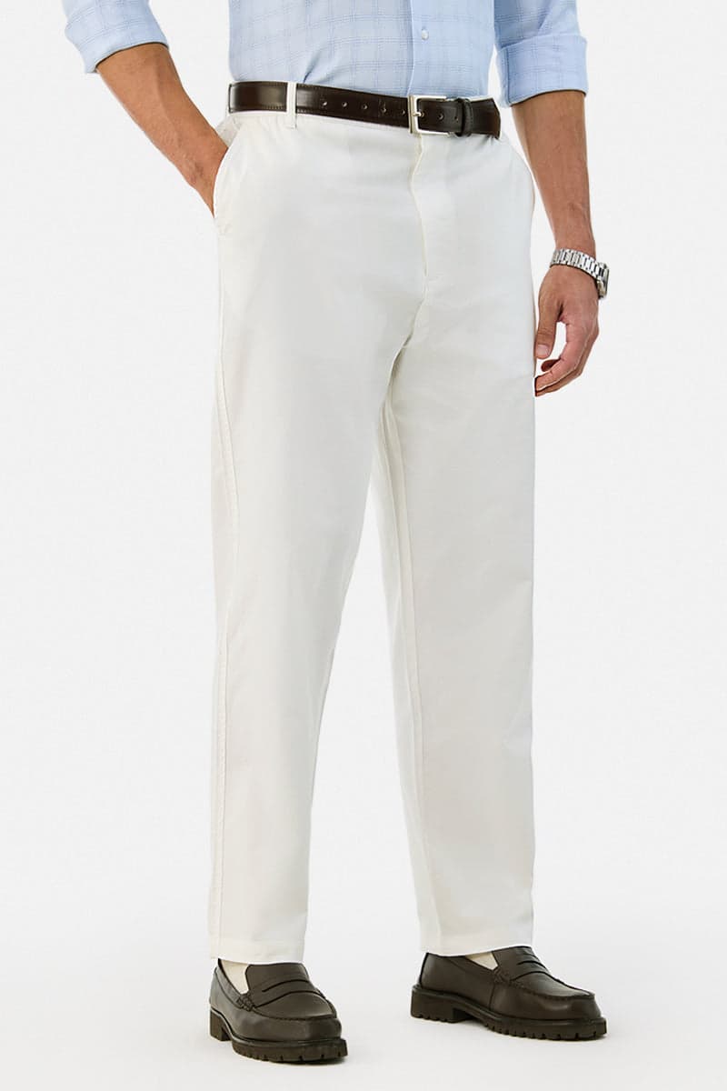 Men's White Casual Linen Blend Relaxed Fit Trouser