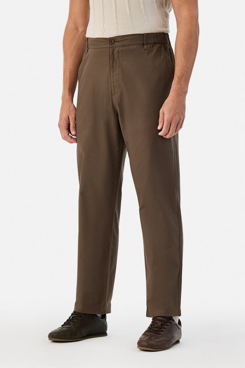 Men's Brown Casual Linen Blend Relaxed Fit Trouser