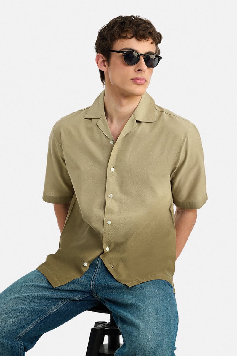 Men's Green Casual Ombre Half Sleeves Shirt
